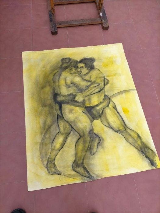 Oliver Plehn - Sumo Fighters XL, Antiquités & Art, Art | Peinture | Moderne