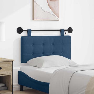 vidaXL Hangend hoofdbord Met LED-verlichting Blauw Stof, Verzenden