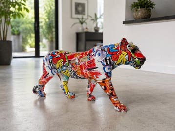 Beeld, street Art luipaard - 19 cm - polyresin, Antiek en Kunst