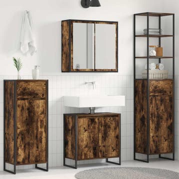 vidaXL Badkamermeubel Set 4 st Rook Eiken Bewerkt hout, Verzenden