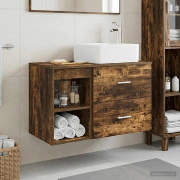 vidaXL Badkamermeubel Set 2 st Gerookt eiken Bewerkt hout, Huis en Inrichting, Verzenden, Nieuw