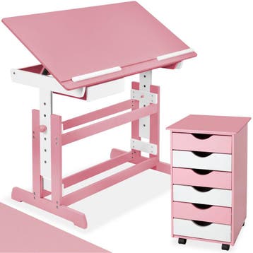 Bureau in hoogte verstelbaar en verrijdbare ladekast - roze, Verzenden, Nieuw