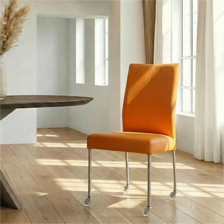 Leren eetkamerstoel Comfort met wieltjes - Toledo Mandarin, Maison & Meubles, Chaises, Enlèvement ou Envoi