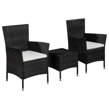 vidaXL 3-delige Bistroset poly rattan zwart, Verzenden, Nieuw