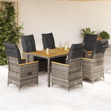 vidaXL 7-delige Tuinset met kussens poly rattan grijs, Verzenden, Nieuw, Tuinset