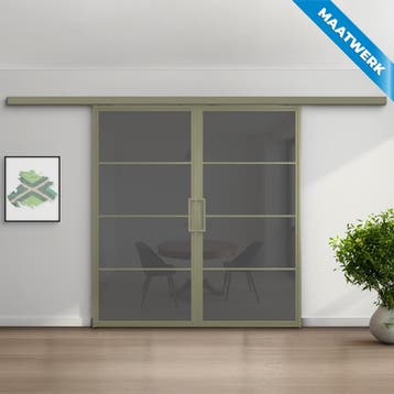 Dubbele stalen Schuifdeuren met koofsysteem 4 Vlaks Olijfgro, Doe-het-zelf en Bouw, Nieuw, Metaal