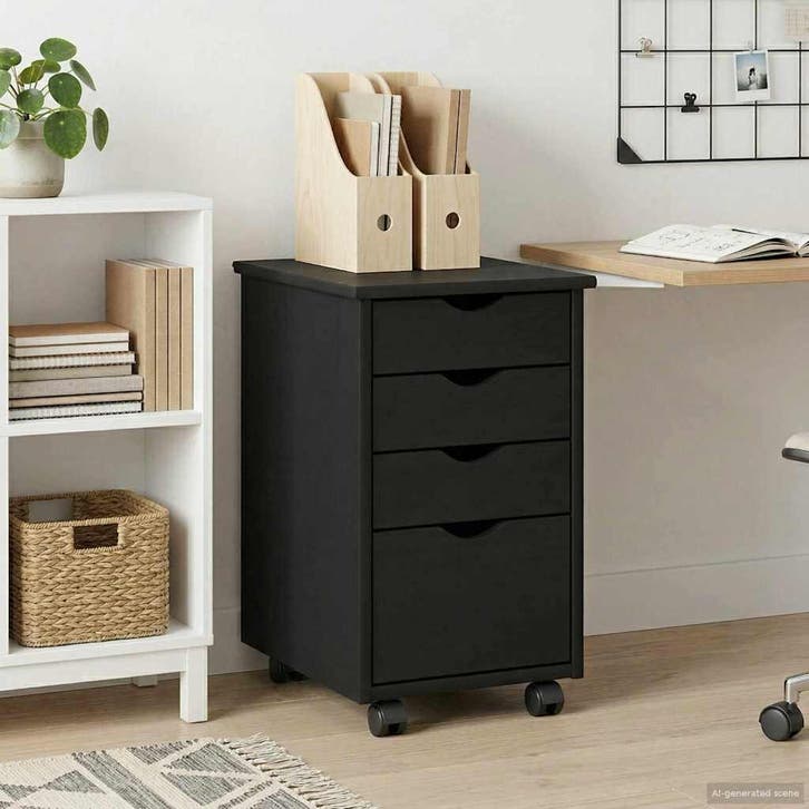 vidaXL Rollende kast met wiel Zwart 34 x 39 x 56 cm Massief, Huis en Inrichting, Kasten | Overige, Nieuw, Verzenden
