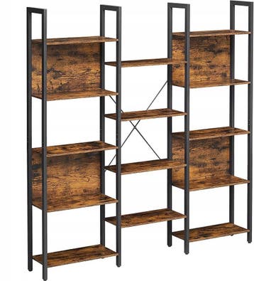 Boekenkast - opbergkast -14 planken - metaal met hout - 158, Verzenden, Nieuw