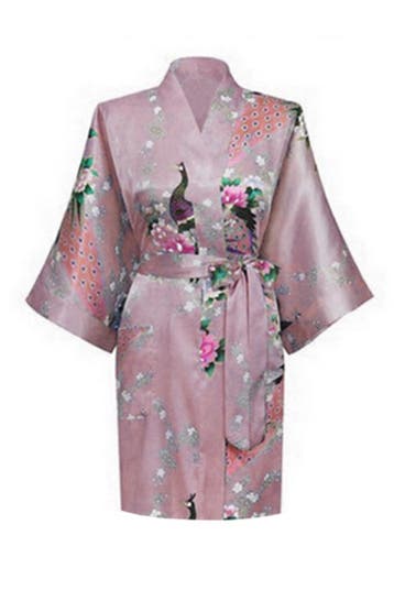 KIMU® Kimono Mauve Kort XL-XXL Yukata Satijn Boven de Knie K, Kleding | Dames, Ophalen of Verzenden, Nieuw