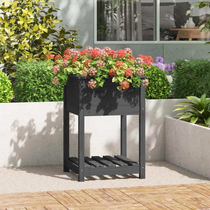 vidaXL Plantenbak met schap 54x54x81 cm massief grenenhout, Jardin & Terrasse, Pots de fleurs, Envoi