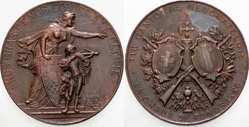 Brons medaille 1886 Schweiz-neuchatel, Canton, Timbres & Monnaies, Pièces & Médailles, Verzenden
