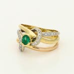 Bague - 18 carats Or jaune, Or blanc Émeraude - Diamant