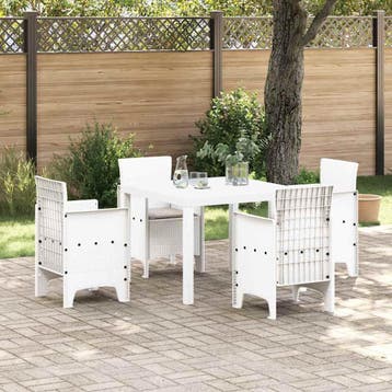 vidaXL Tuin Eettafel Set 5 st Wit Polypropyleen, Verzenden