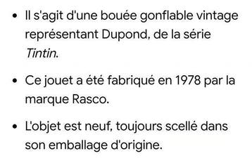 Tintin - 1 Bouée Gonflable Rasco/Lombard - Dupond - 1978