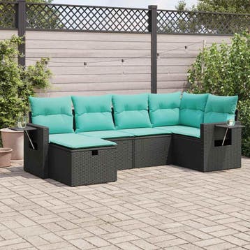 vidaXL 6-delige Loungeset met kussens poly rattan zwart, Verzenden, Nieuw, Loungeset
