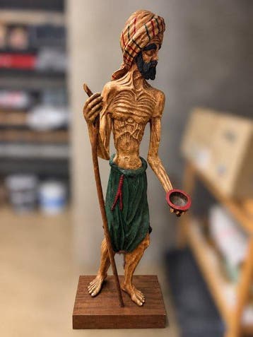 Statue, Grande sculpture en bois et peint (1,50 m) Fakir