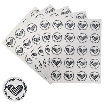 Hart Stickers Op Vel - 32 mm - Transparant - Krans Zwart -, Verzenden, Nieuw