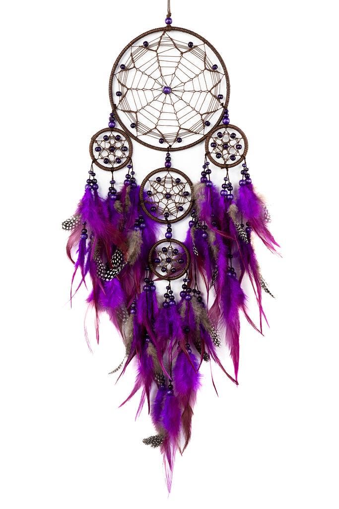KIMU® Dromenvanger Ster Paars Dreamcatcher Veren Macramé Boh, Hobby en Vrije tijd, Feestartikelen, Nieuw, Ophalen of Verzenden