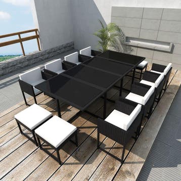 vidaXL 13-delige Tuinset met kussens poly rattan zwart, Verzenden, Nieuw, Tuinset