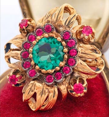 Zonder minimumprijs - Ring - 9 kt. Roségoud, Zilver Smaragd, Nieuw