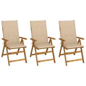 vidaXL Inklapbare stoelen 3 st met kussens massief, Verzenden, Nieuw