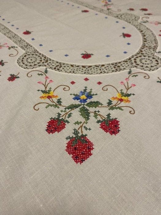 Tafelkleed - 253 cm - 165 cm - tafelkleed met kruissteek, Antiek en Kunst, Antiek | Tapijten, Tafelkleden en Textiel