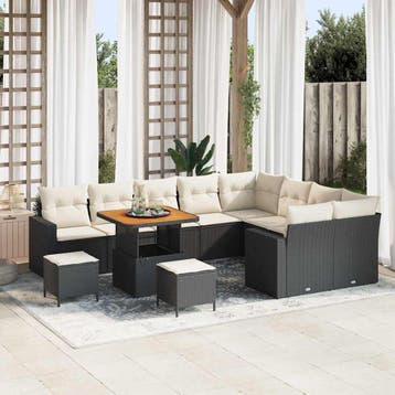 vidaXL Tuinbank Set 12 st Zwart poly rattan, Verzenden