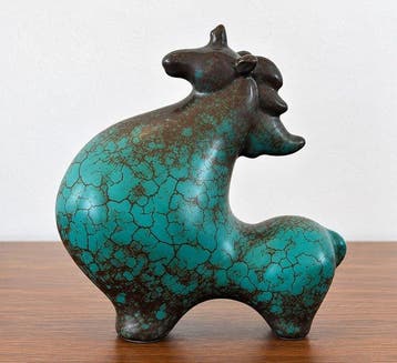 sculptuur, Elegant Turquoise Crackle Finish Horse Figurine -