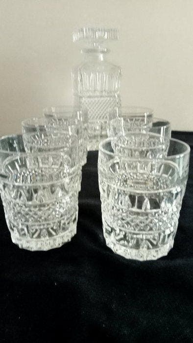 Drankservies voor 6 (7) - Kristal - Boheems kristal, Antiquités & Art, Antiquités | Meubles | Tables