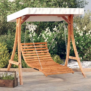 vidaXL Schommelbed met luifel vurenhout met teak afwerking, Verzenden, Nieuw