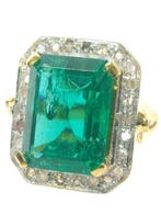 Zonder minimumprijs - Ring - 9 kt. Zilver, Geel goud Smaragd, Nieuw