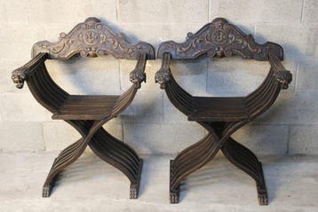 Stoel (2) - Hout - Antieke Savonarola-stoelen