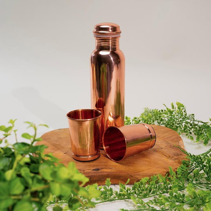 Puur Koperen Set: Fles (1 l) + 2 Bekers (300 ml) Glad, Sport en Fitness, Gezondheidsproducten en Wellness, Ophalen of Verzenden