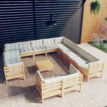 vidaXL 14-delige Loungeset met crèmekleurige kussens, Verzenden, Loungeset