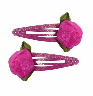 Haarspeld Klikklak 5cm - Roos Bloem - Glitter - Roze - Set