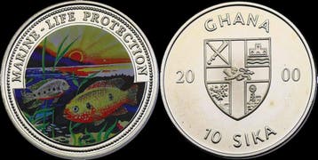 2000 Ghana 10 sika 1997 Marine-life protection koper-nikkel, Timbres & Monnaies, Monnaies | Amérique, Verzenden