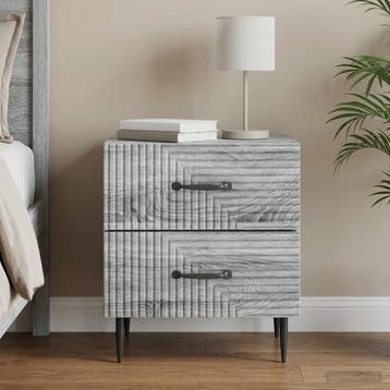 vidaXL Nachtkastje Grijs sonoma 43 x 34,5 x 47,5 cm Bewerkt, Huis en Inrichting, Slaapkamer | Nachtkastjes, Verzenden, Nieuw