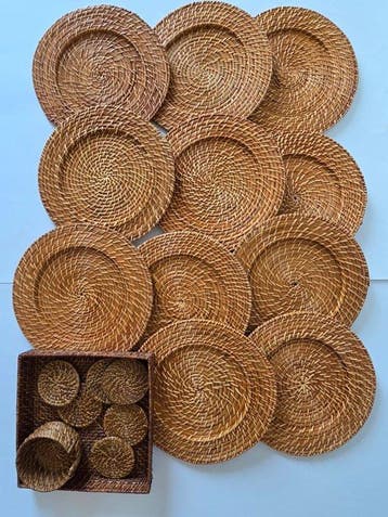 Onderbord (18) - Rattan - glasonderzetters dienblad