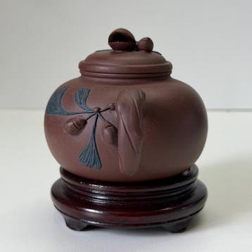 Theepot - Ginkgobladeren en Ginkgonoten - Klei, Hout -