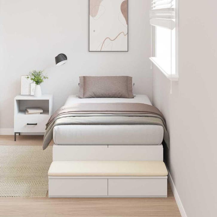 vidaXL Opbergbedframe met lade met opslag Wit 100 cm Bewerkt, Huis en Inrichting, Slaapkamer | Bedden, Nieuw, Verzenden