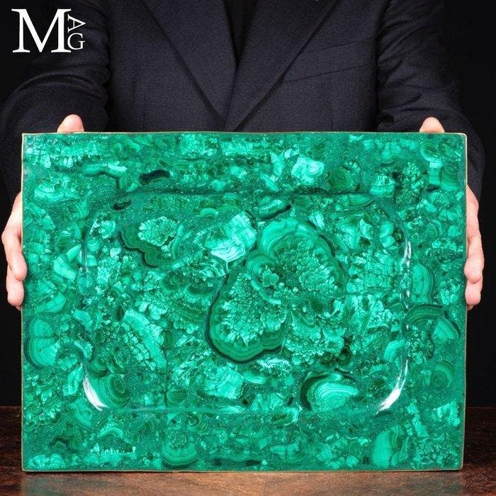 Luxe dienblad - AAA-kwaliteit malachiet - Katanga Mines -, Verzamelen, Mineralen en Fossielen