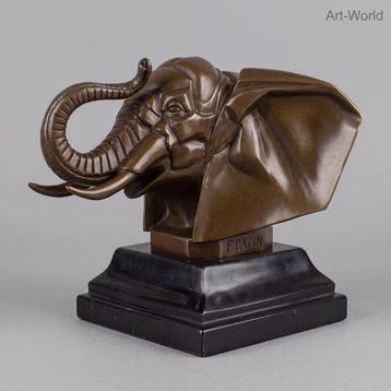 Beeld, Naar François Bazin, Olifant - 16 cm - Brons, Antiek en Kunst