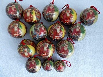 Kerstboomversiering (46) - Papier-maché - Ballen, hartjes,, Nieuw