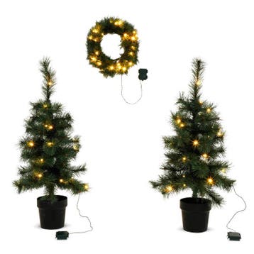 Lot de 2 sapins artificiels et une couronne de Noël - 85 LED, Verzenden, Neuf
