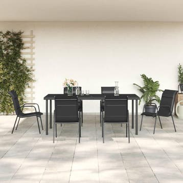 vidaXL 7-delige Tuinset textileen en staal zwart, Verzenden, Tuinset