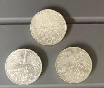 Duitsland, Bondsrepubliek 10 Deutsche Mark 3x 1972 / Olympic, Postzegels en Munten