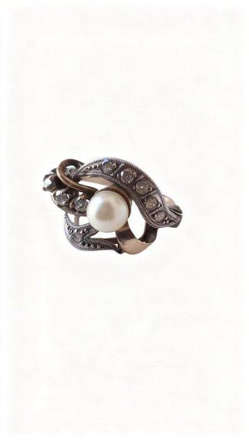 Bague - 18 carats Or jaune Perle - Diamant