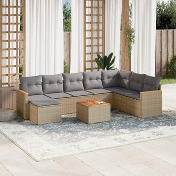 vidaXL 9-delige Loungeset met kussens poly rattan beige, Verzenden, Nieuw, Loungeset