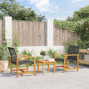vidaXL Tuinnstoelen 2 st poly rattan en acaciahout zwart, Verzenden