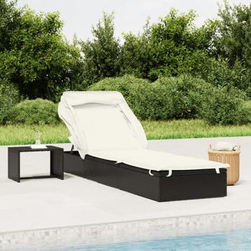 vidaXL Ligbed met inklapbaar dak 213x63x97 cm poly rattan, Verzenden